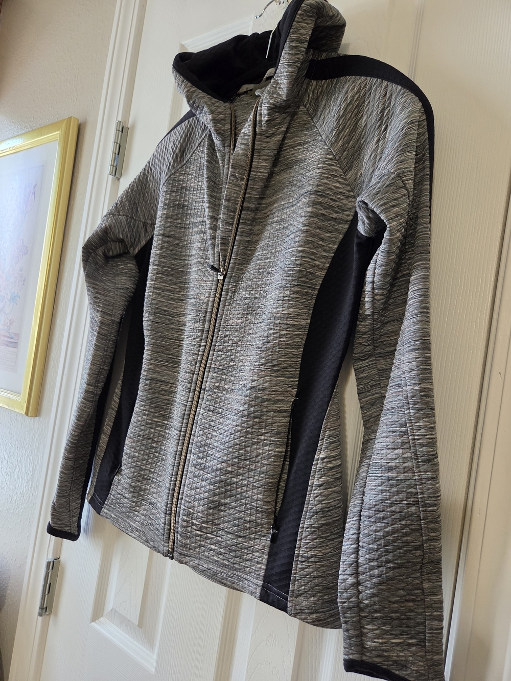 Athleta Womens Textured Quilted Full Zip Hoodie Jacket Grey Black Style Size S